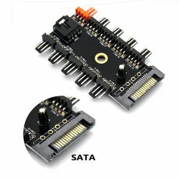 2 Комплекта Gdstime SATA для подключения питания к вентиляторному концентратору 10x4 P от 1 до 10 каналов 4-контактного вентилятора корпуса с черным ШИМ-кабелем, поддерживающим 10 дорожных 4-контактных