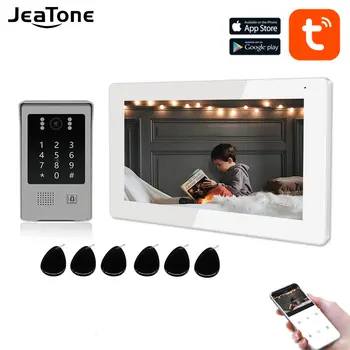 Jeatone WiFi Видеодомофон для дома, умный сенсорный экран с разрешением 1080P, проводной дверной звонок, приложение Tuya, пароль, карта, разблокировка монитора, салфетка