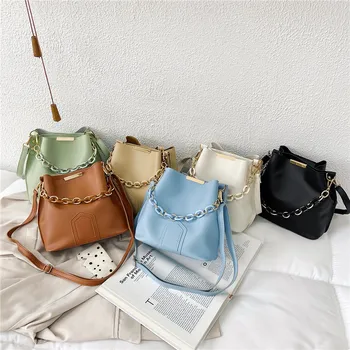 PU Leather Large Capacity Bucket Bag Fashion Chain Hand Bag Korean Simple Shoulder Bag Designer Bag Большой объем женской сумки