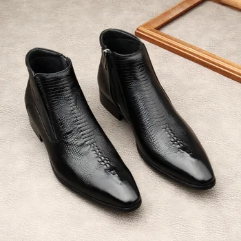 Брендовые мужские ботильоны ручной работы, роскошные модные дизайнерские ботинки из натуральной кожи черного цвета с острым носком на молнии, черные официальные мужские теплые ботинки
