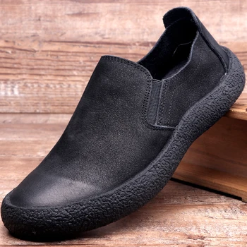 Винтажная мужская повседневная обувь из натуральной кожи, мужские простые туфли в британском стиле на плоской подошве с джокером, Осенние дизайнерские лоферы Нового стиля