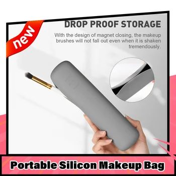 Дорожный держатель для кистей для макияжа с магнитной застежкой - Силиконовый милый футляр для кистей для макияжа – Переносная сумка-органайзер для косметических кистей