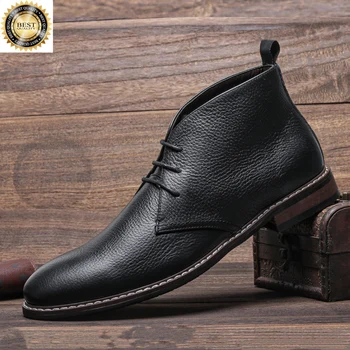 Модные мужские ботинки из натуральной кожи, удобные ботильоны бренда 2024 #KD585