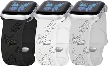 Силиконовый спортивный ремешок с гравировкой в виде Бабочки для Apple Watch Bands 38 мм 40 мм 41 мм, Мягкий браслет для спортивных часов серии iWatch