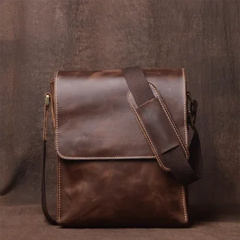 Сумасшедшая повседневная сумка из лошадиной кожи ручной работы, мужская винтажная сумка-мессенджер, мужская сумка классического дизайна, Слинг s